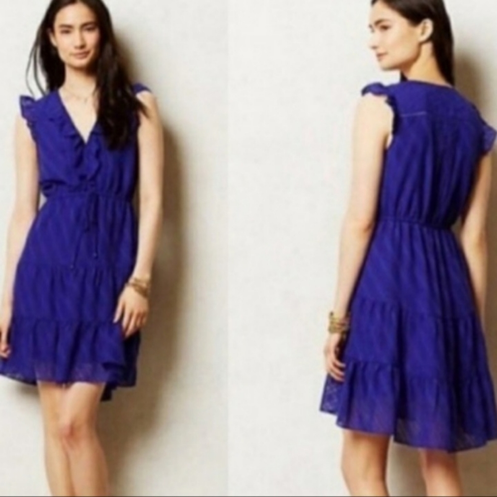 HD in París Anthropologie Blue Tiered Ruffle Swiss Dot Mini Dress